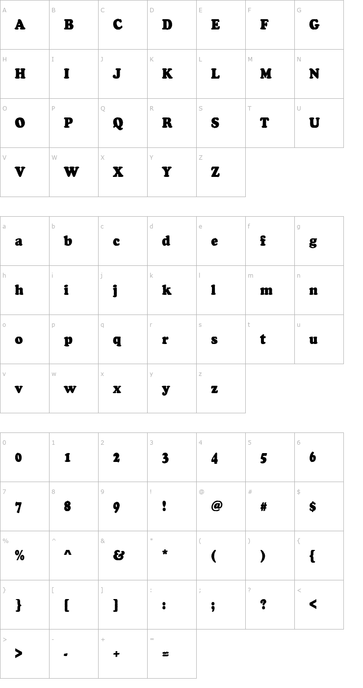 Character Map Cooper_Becker_Antique_Cond Font