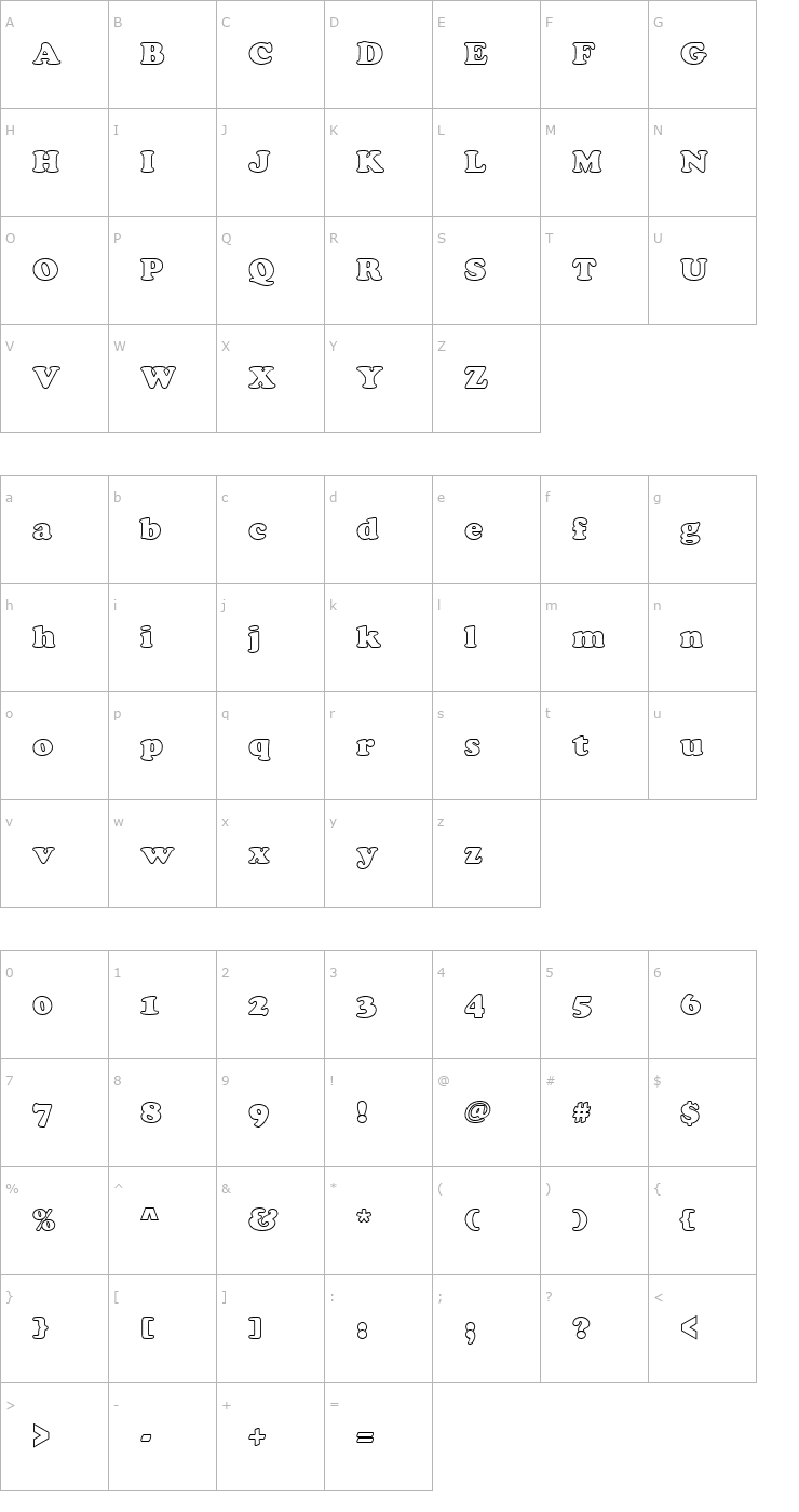 Character Map Cooper_Becker_Black_Outline_P Font