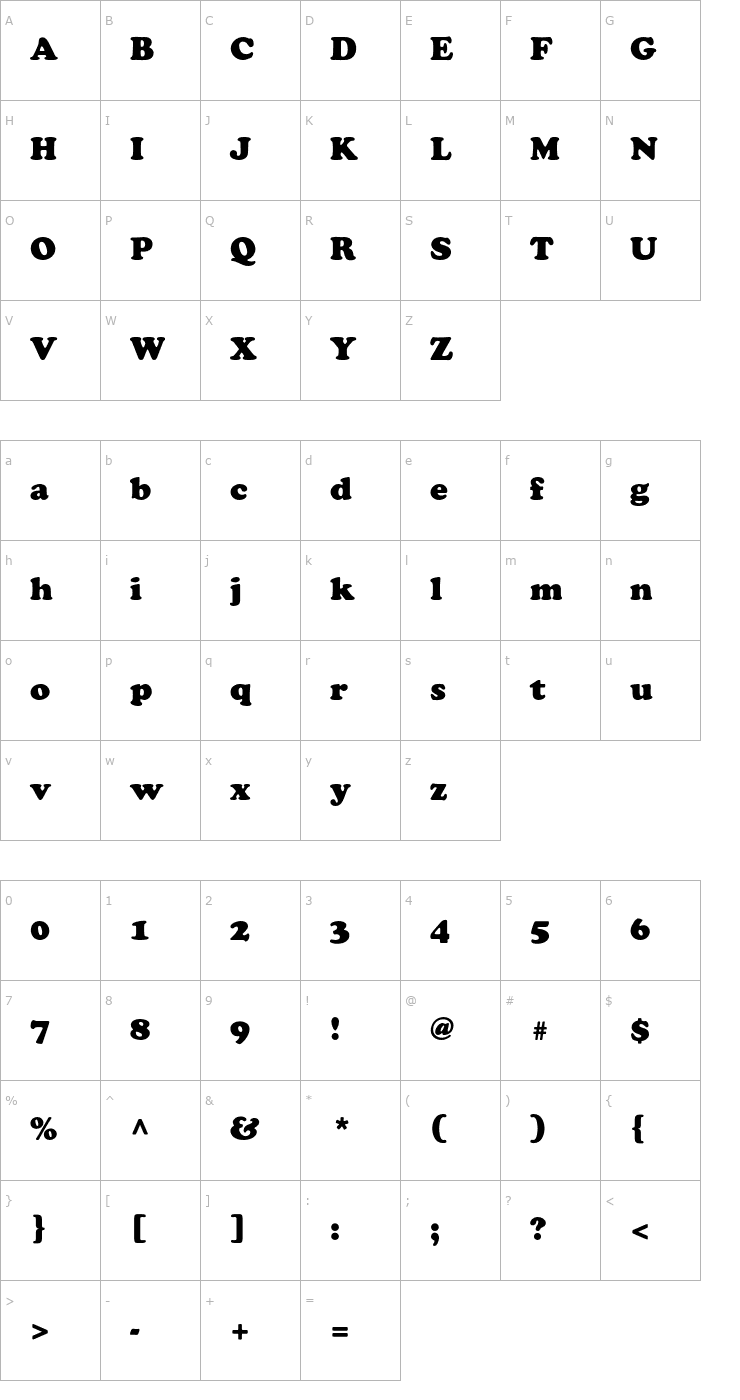 Character Map CooperBlackStd Font