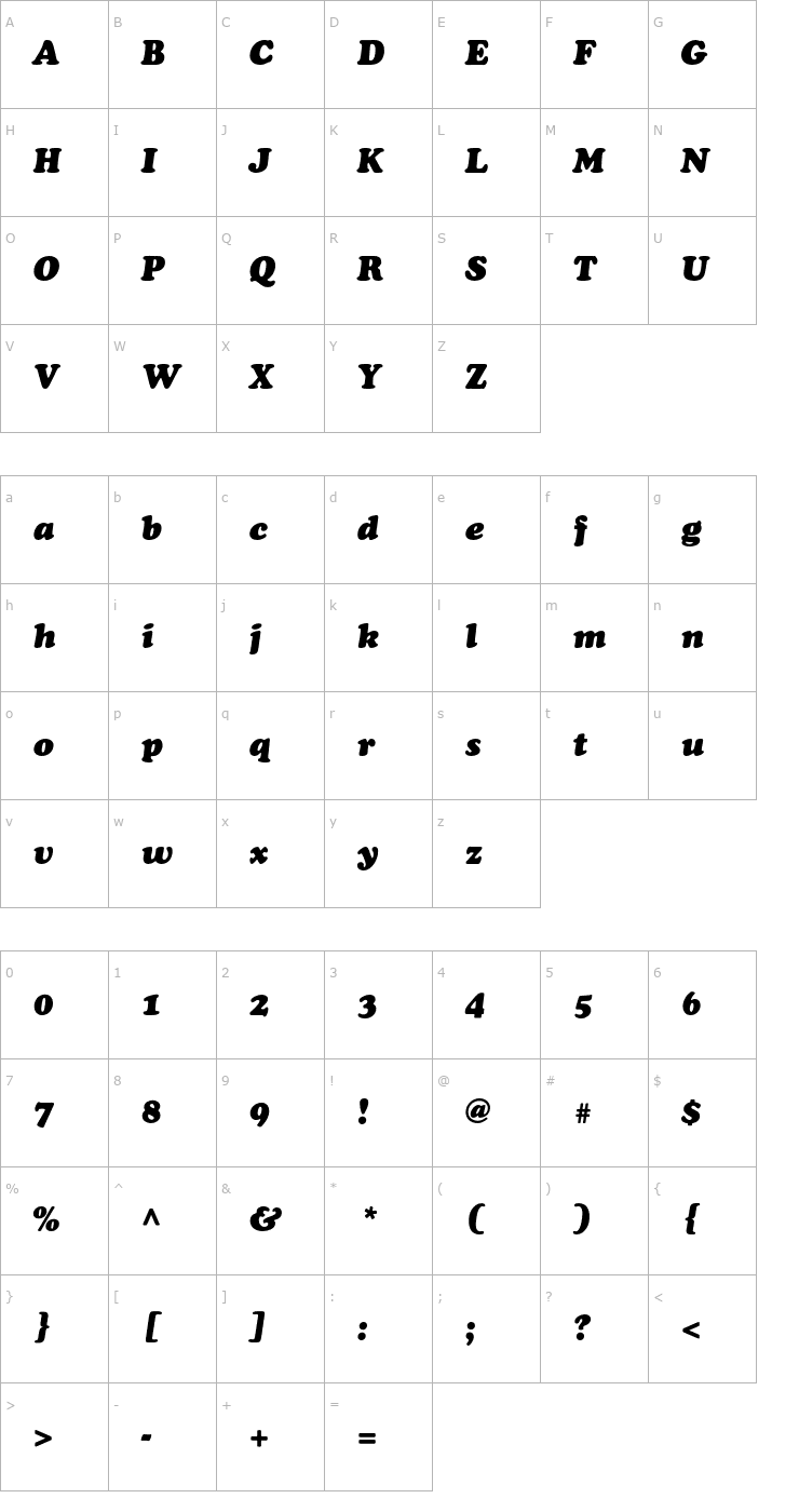 Character Map CooperBlackStd-Italic Font