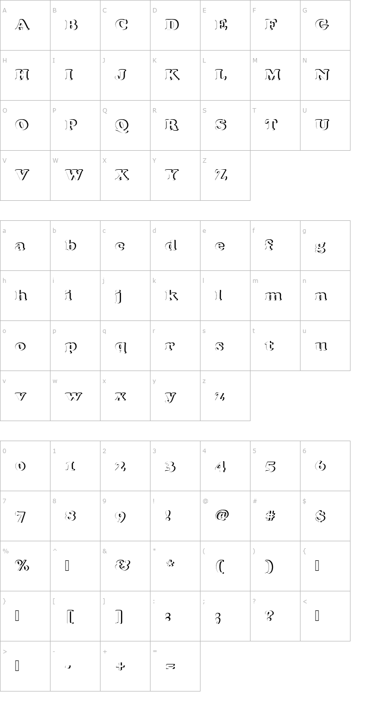 Character Map CooperBlaDBolRe1 Font