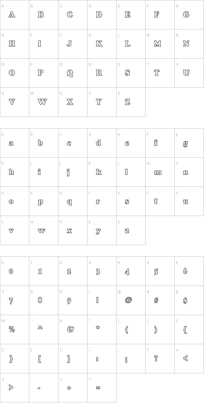 Character Map CooperBlaOutDCon Font