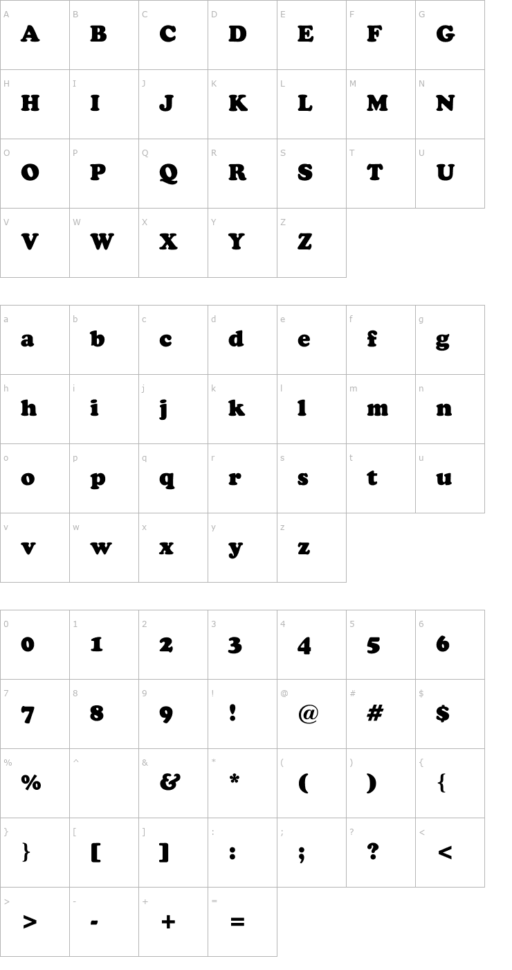 Character Map CooperBT-Black Font