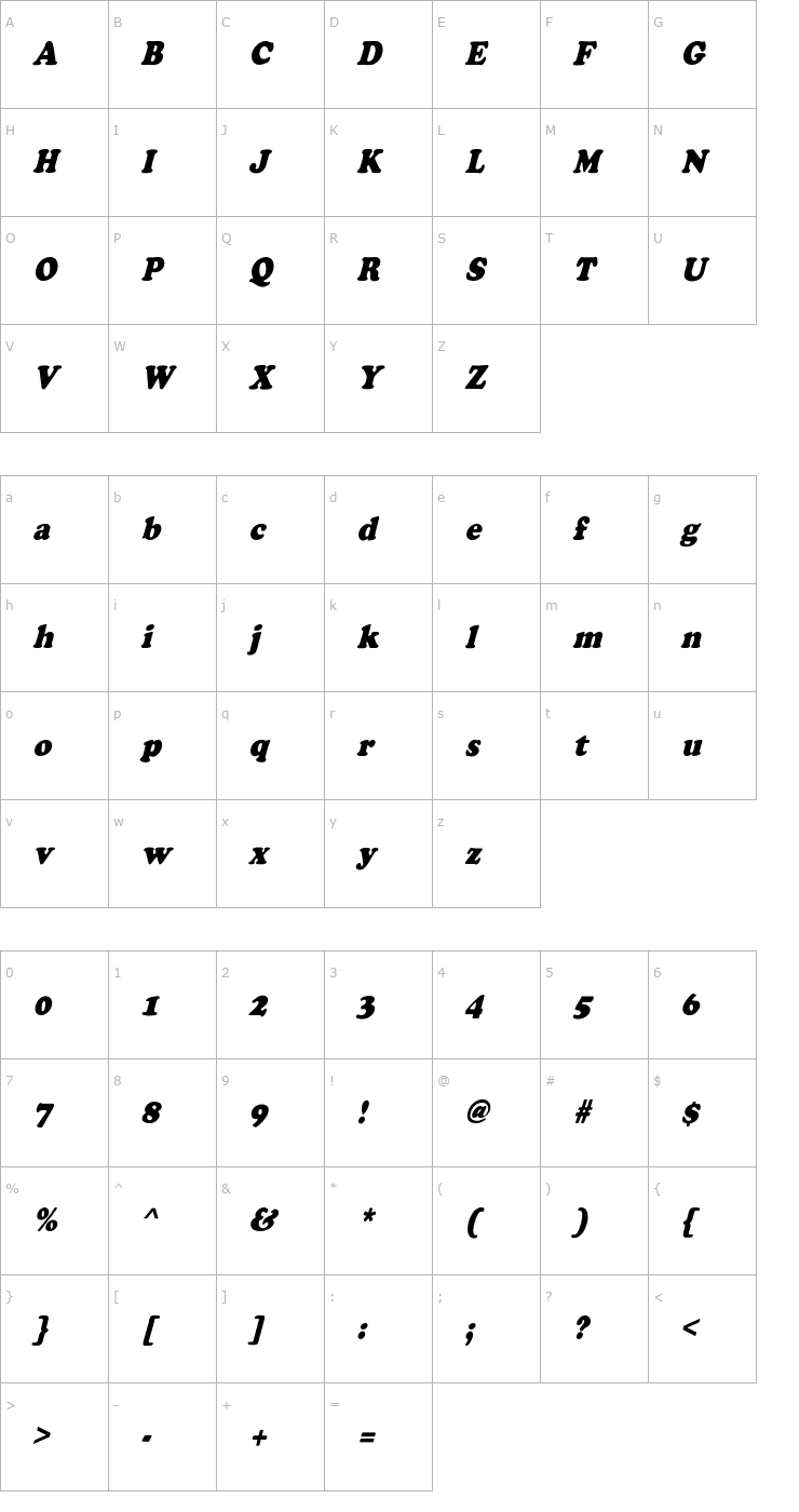 Character Map CooperCndObl-Heavy Font