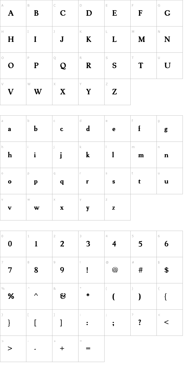 Character Map CooperOldStyURWTDem Font