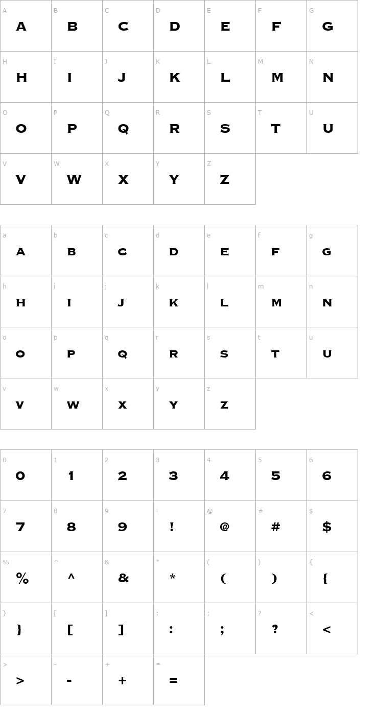 Character Map Copperplate Black Condensed SSi Black Condensed Font