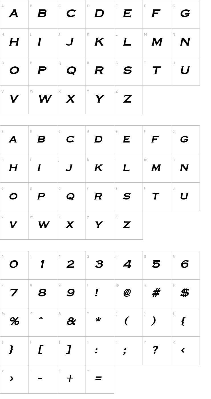 Character Map CopperPlate Bold-Italic Font