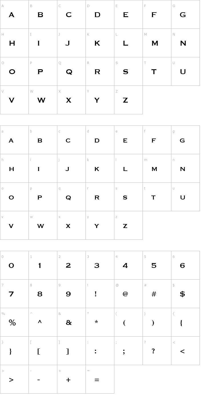 Character Map Copperplate Condensed SSi Condensed Font