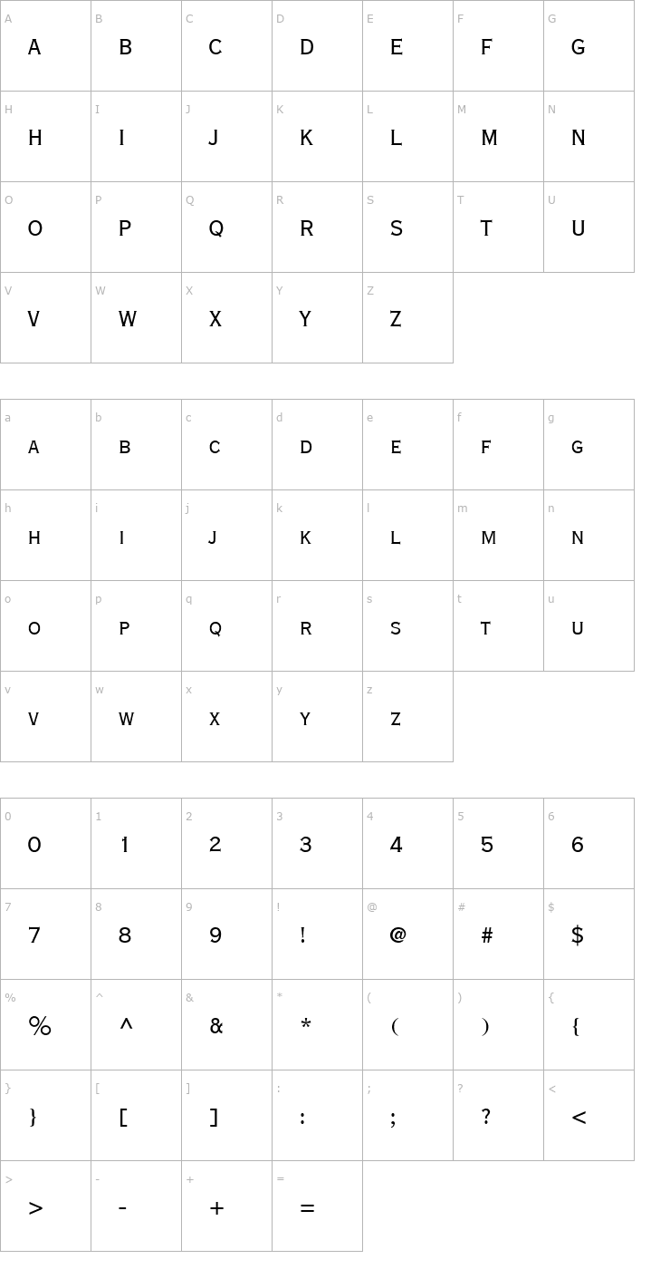 Character Map Copperplate Extra Condensed SSi Extra Condensed Font