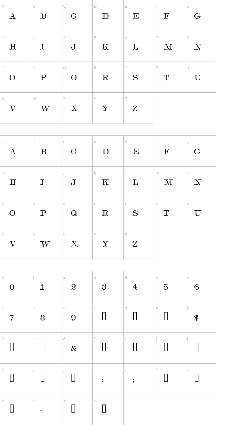 Character Map Copperplate Roman HPLHS Font