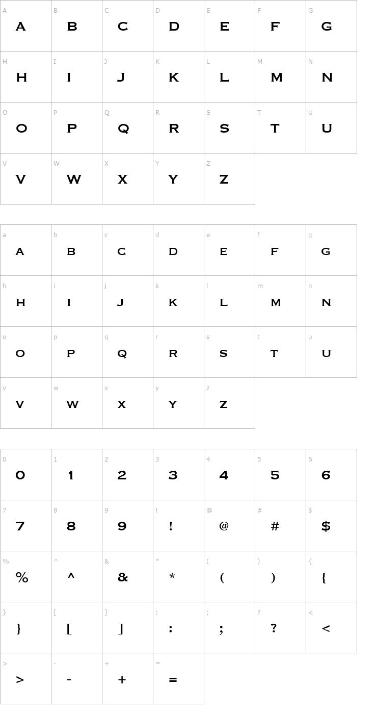 Character Map Copperplate-ThirtyOneBC Font