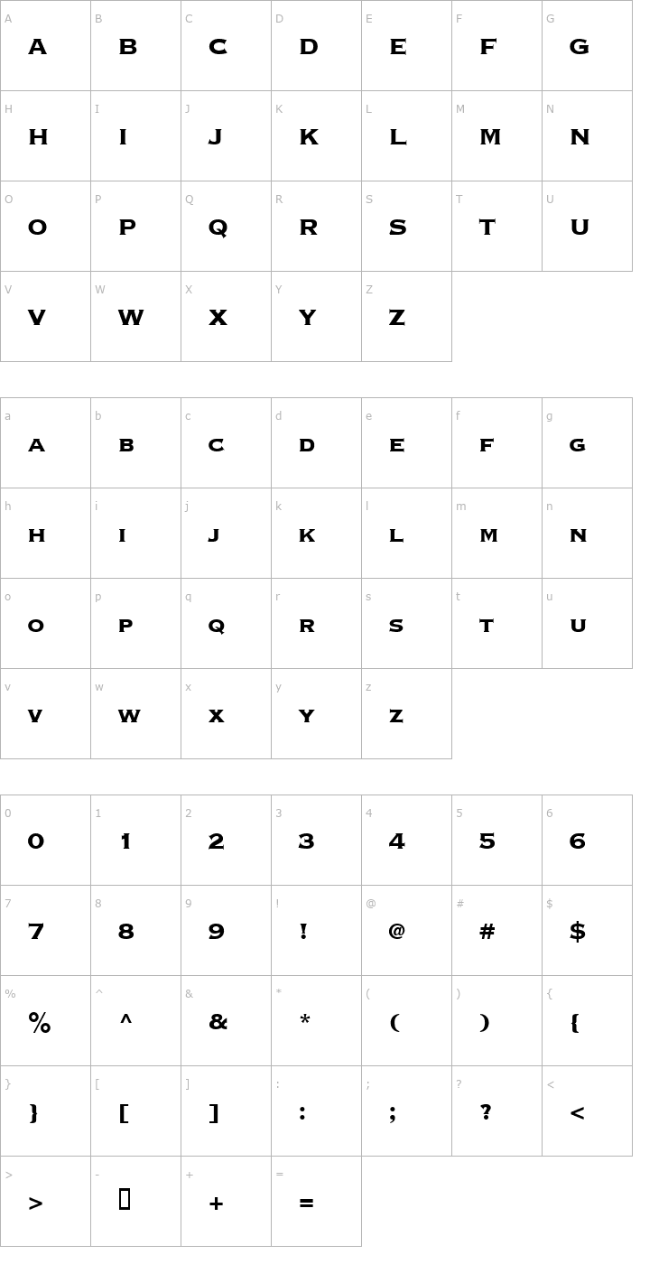 Character Map Copperplate ThirtyThreeBC Font