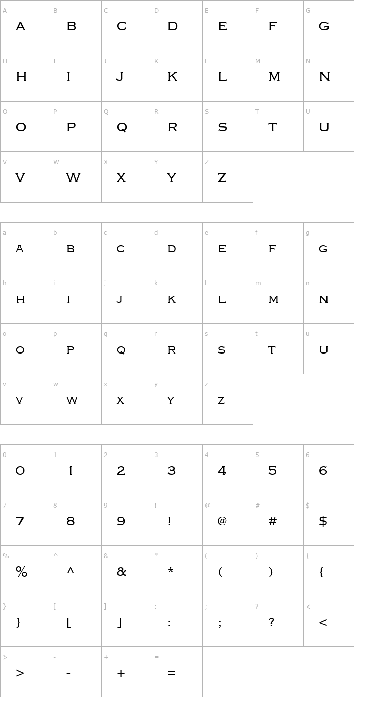 Character Map Copperplate-ThirtyTwoBC Font