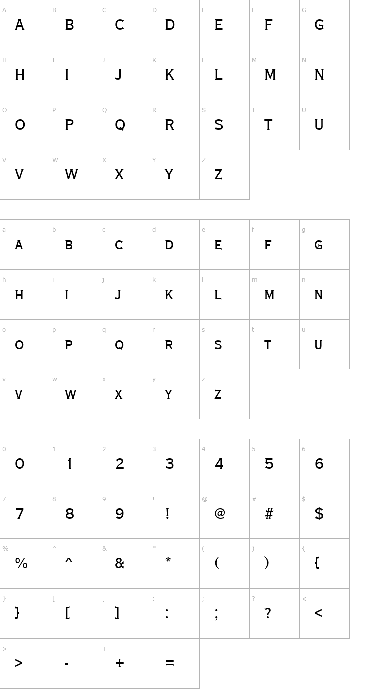 Character Map Copperplate_Becker_Med_Cond Font