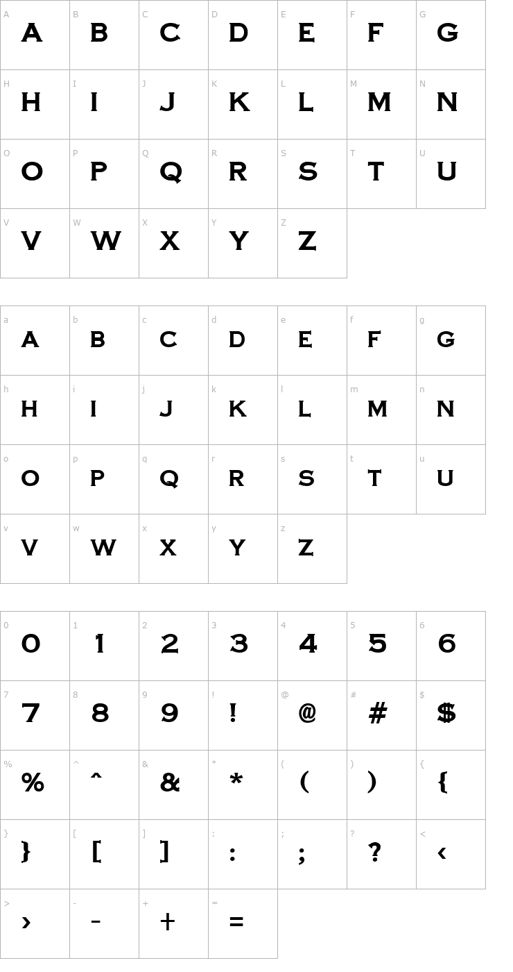 Character Map CopperPlateCondensed Bold Font