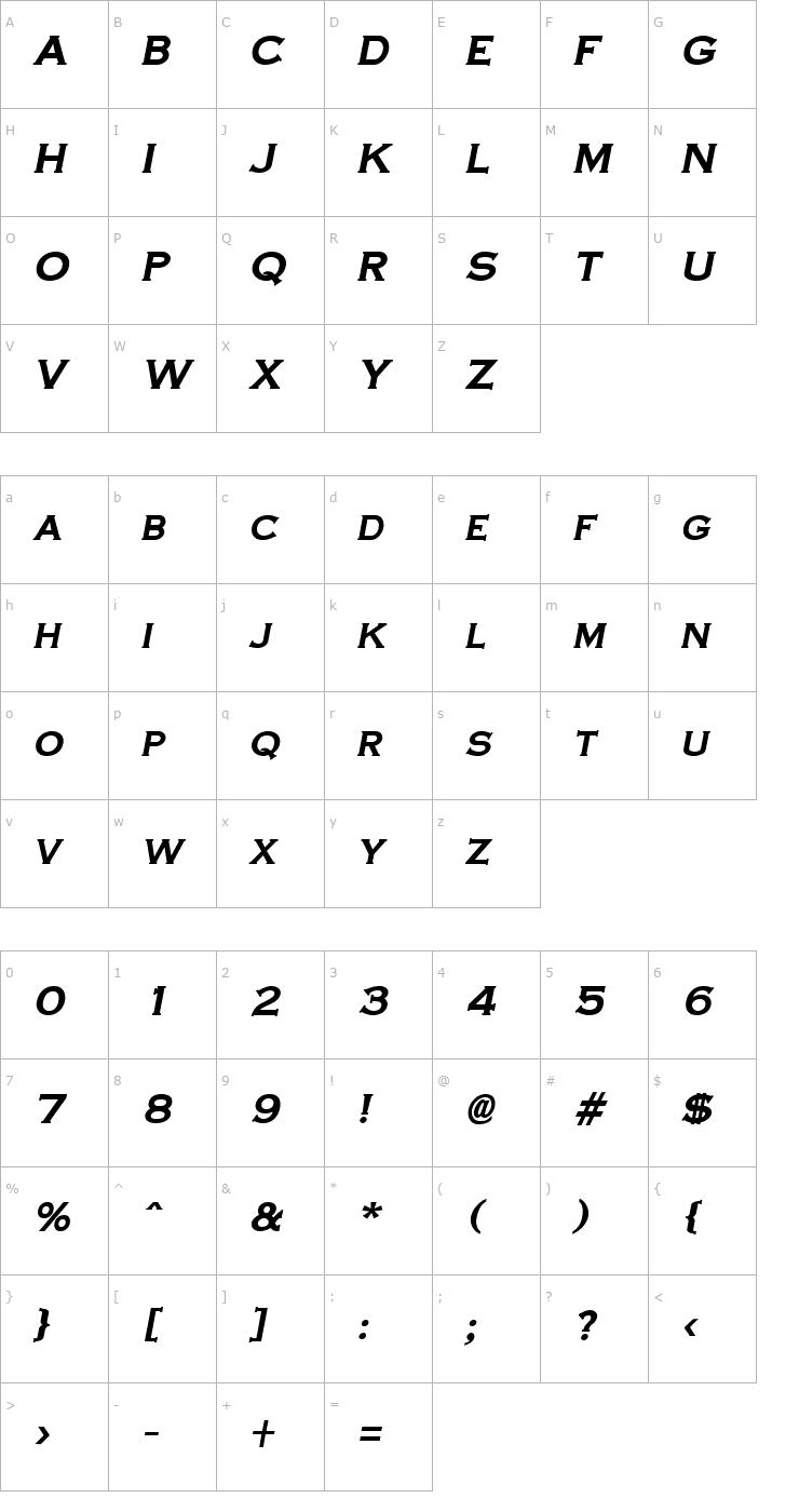 Character Map CopperPlateCondensed Bold-Italic Font