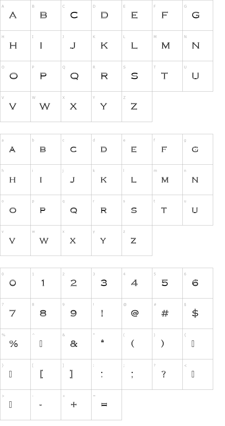 Character Map CopperplateTLigIn1 Font