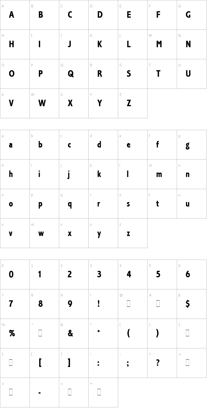 Character Map Corinthian Bold Condensed Font