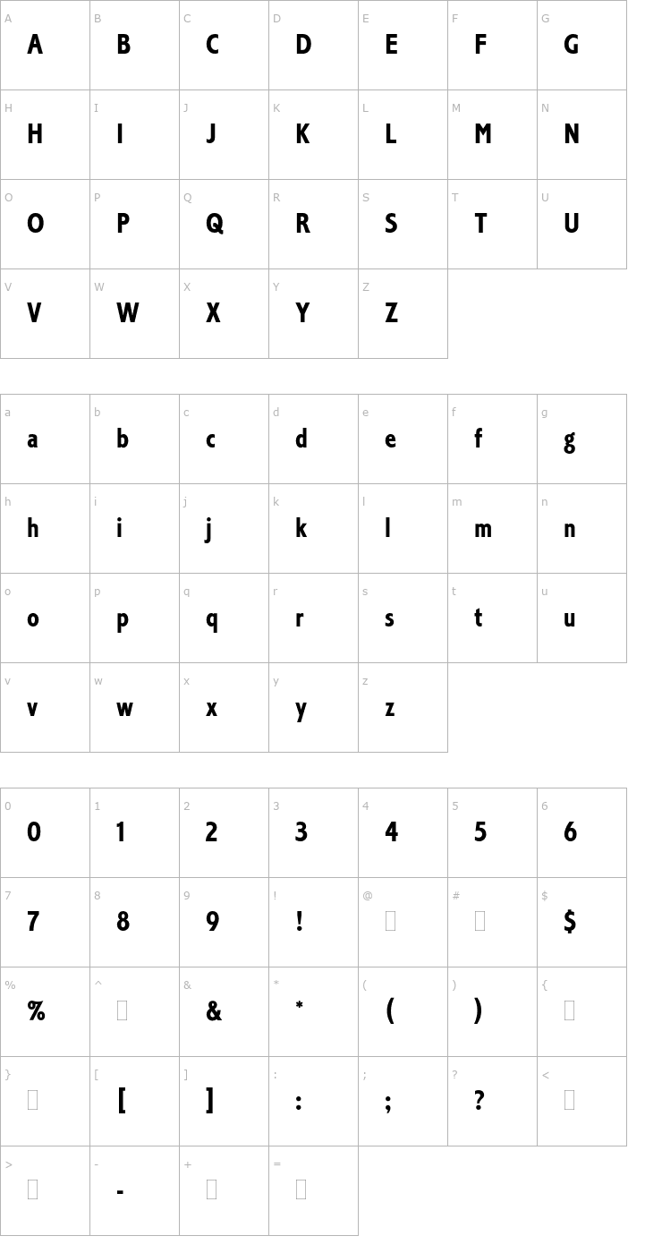 Character Map CorinthianBoldCondensedPlain Font