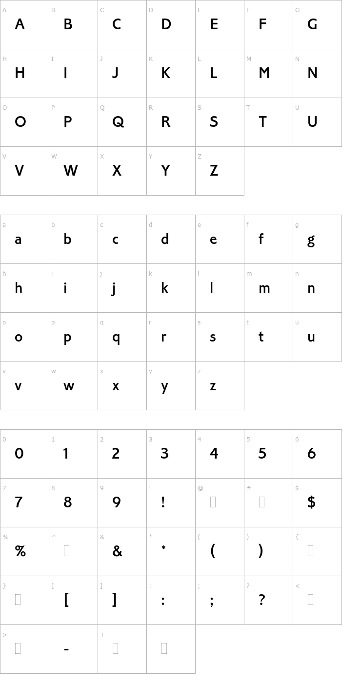 Character Map CorinthianMediumPlain Font