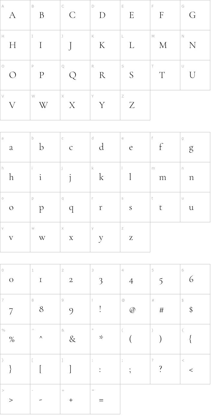 Character Map Cormorant Garamond Light Font