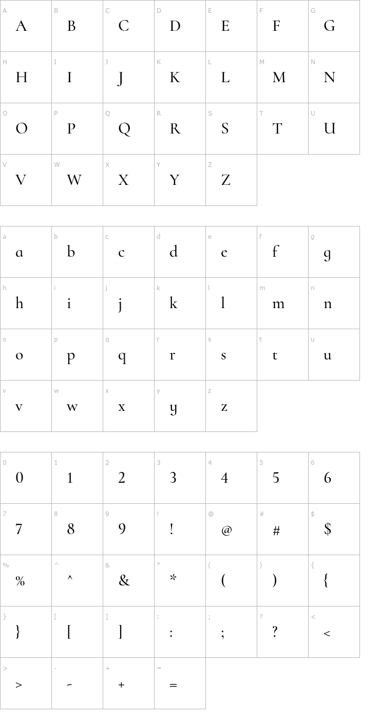 Character Map Cormorant Infant Medium Font