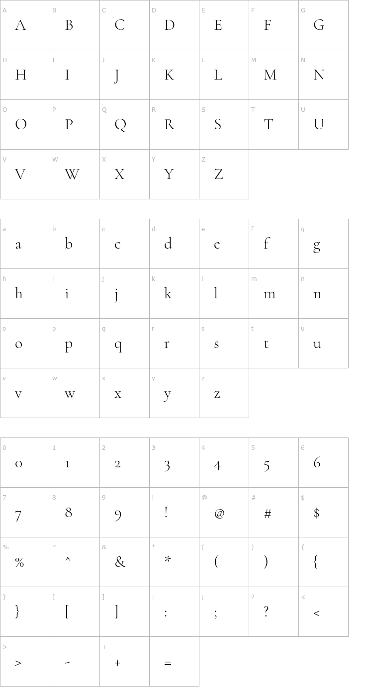 Character Map Cormorant Light Font