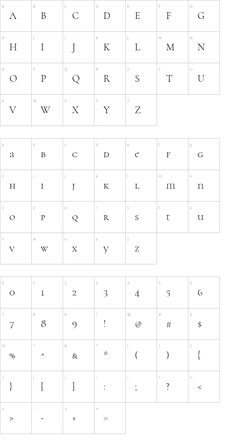 Character Map Cormorant Unicase Light Font