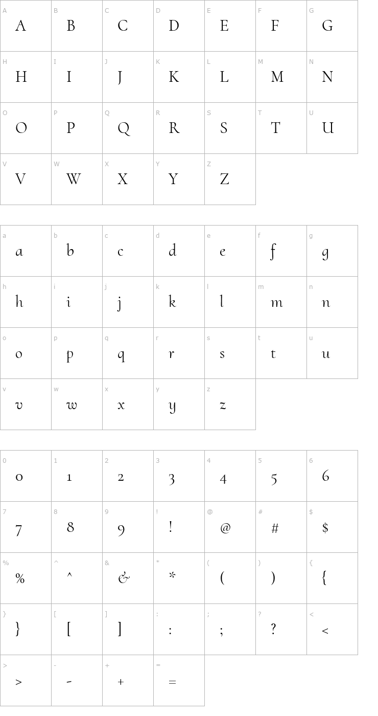 Character Map Cormorant Upright Font