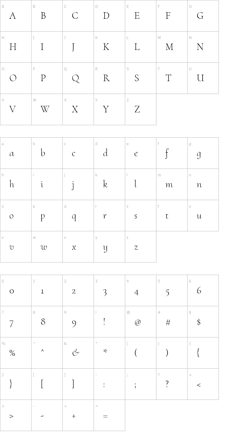 Character Map Cormorant Upright Light Font