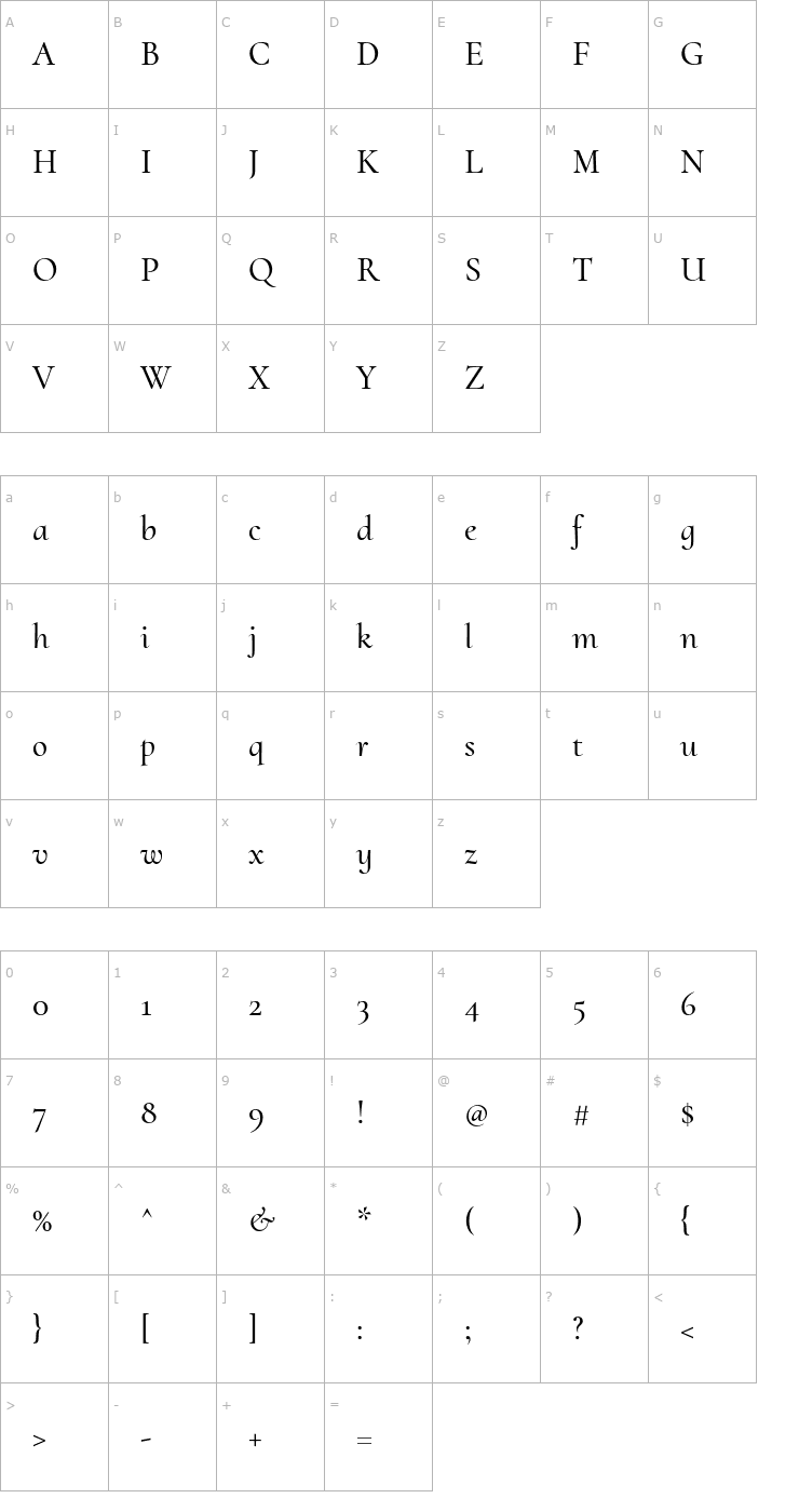 Character Map Cormorant Upright Medium Font