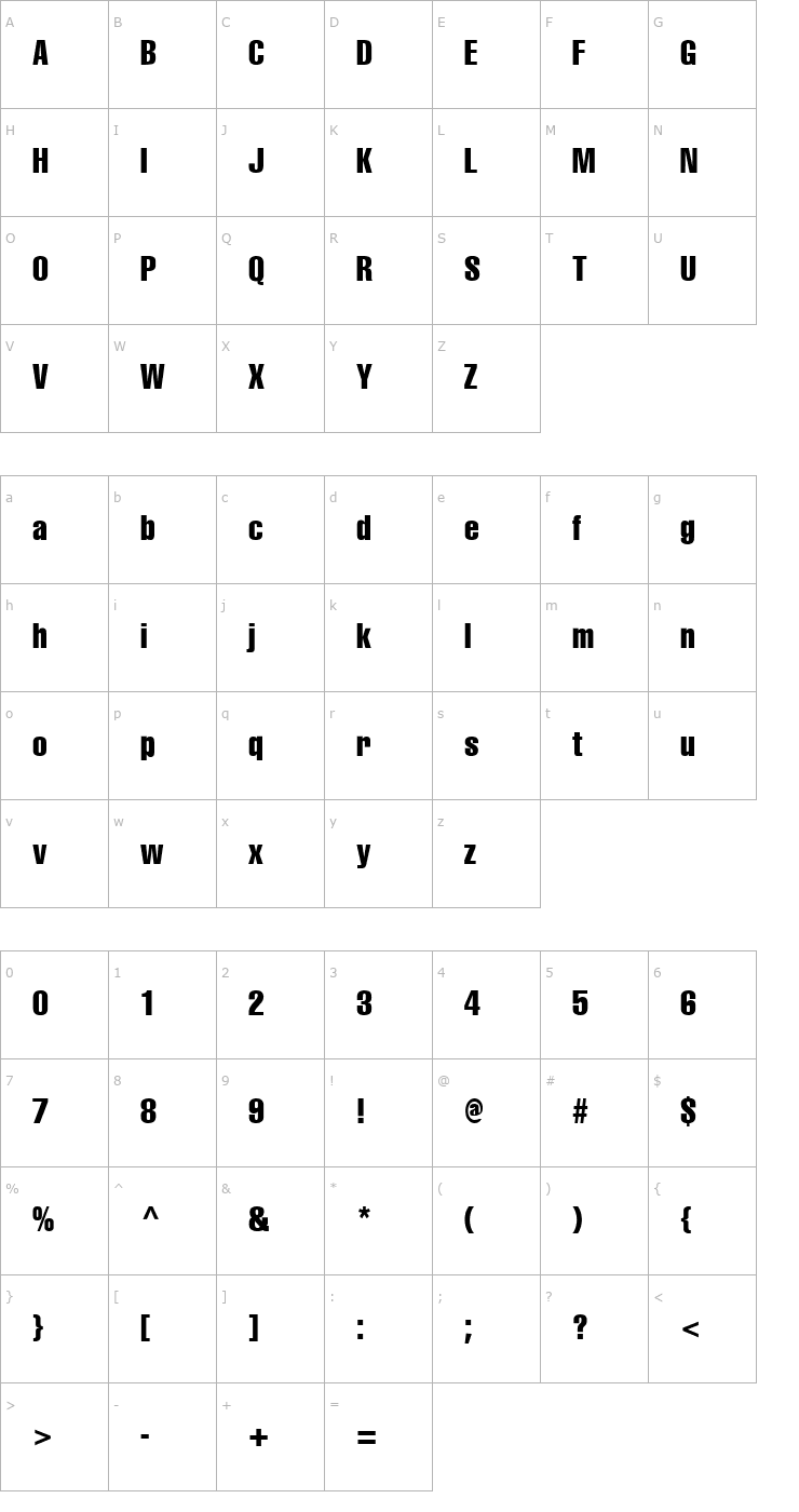 Character Map Corporate Compressed Font