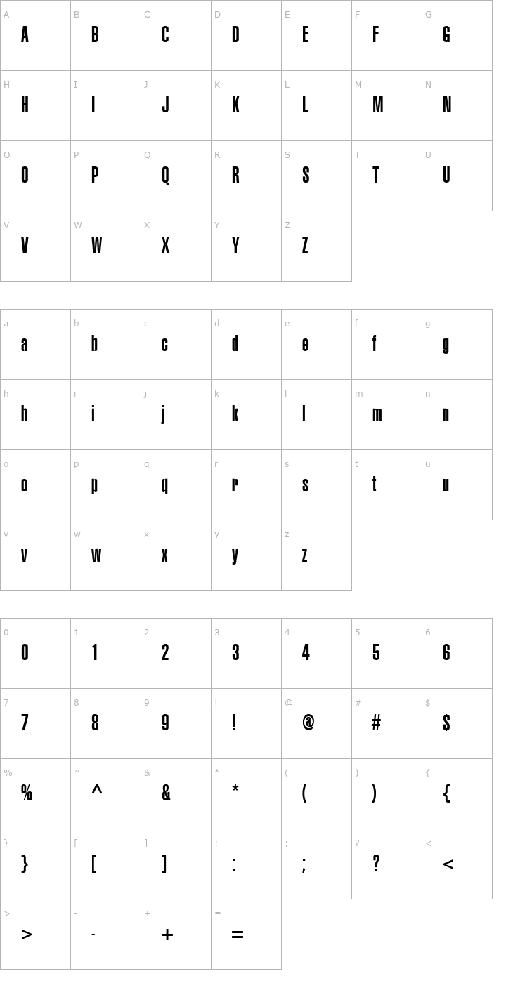 Character Map Corporate Compressed Ultra Font