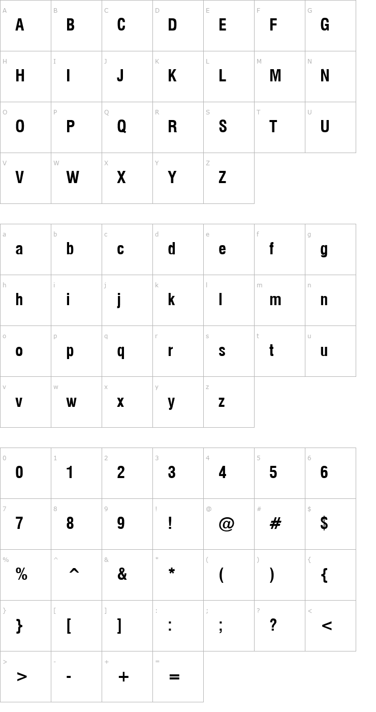 Character Map Corporate Condensed Bold Font