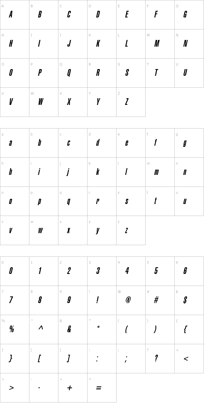 Character Map CorporateCompressed UltraItalic Font