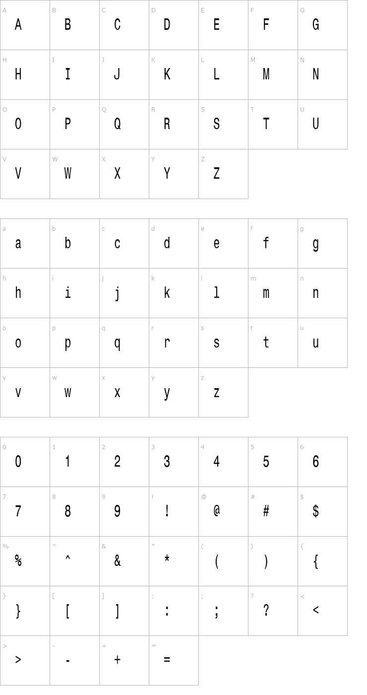 Character Map CorporateMonoCondensed Font