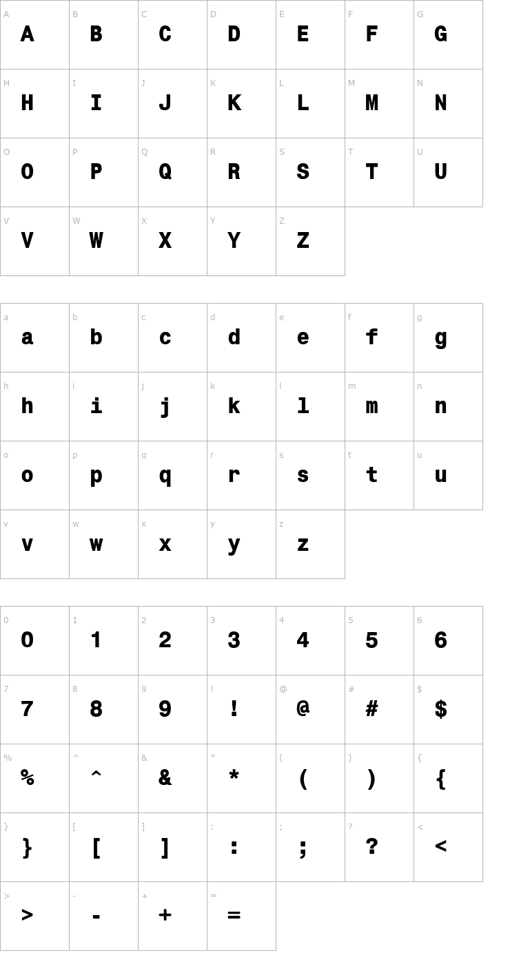 Character Map CorporateMonoExtraBold Font