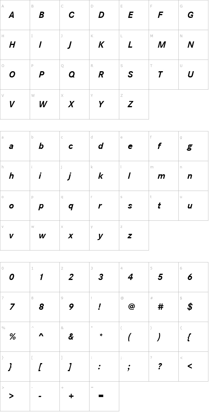 Character Map CorpoS Bold Italic Font