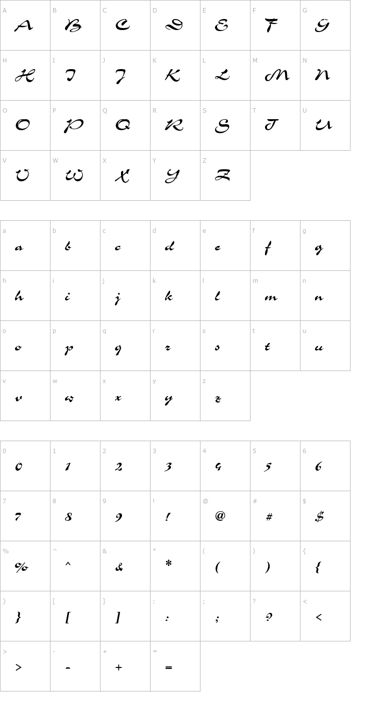 Character Map Corrida Cyrillic Font