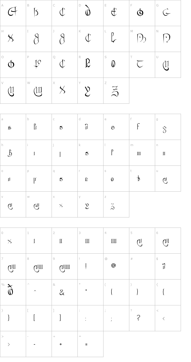 Character Map Courthand Font