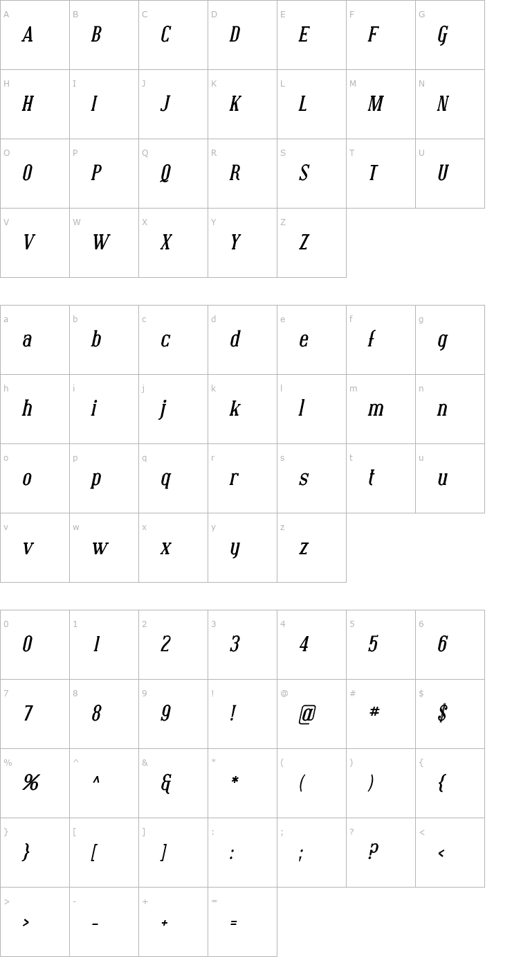 Character Map Covington Bold Italic Font