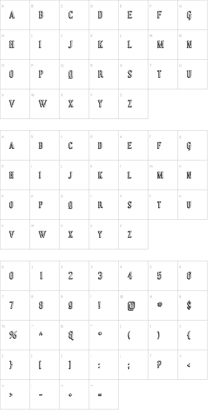 Character Map Covington SC Shadow Font