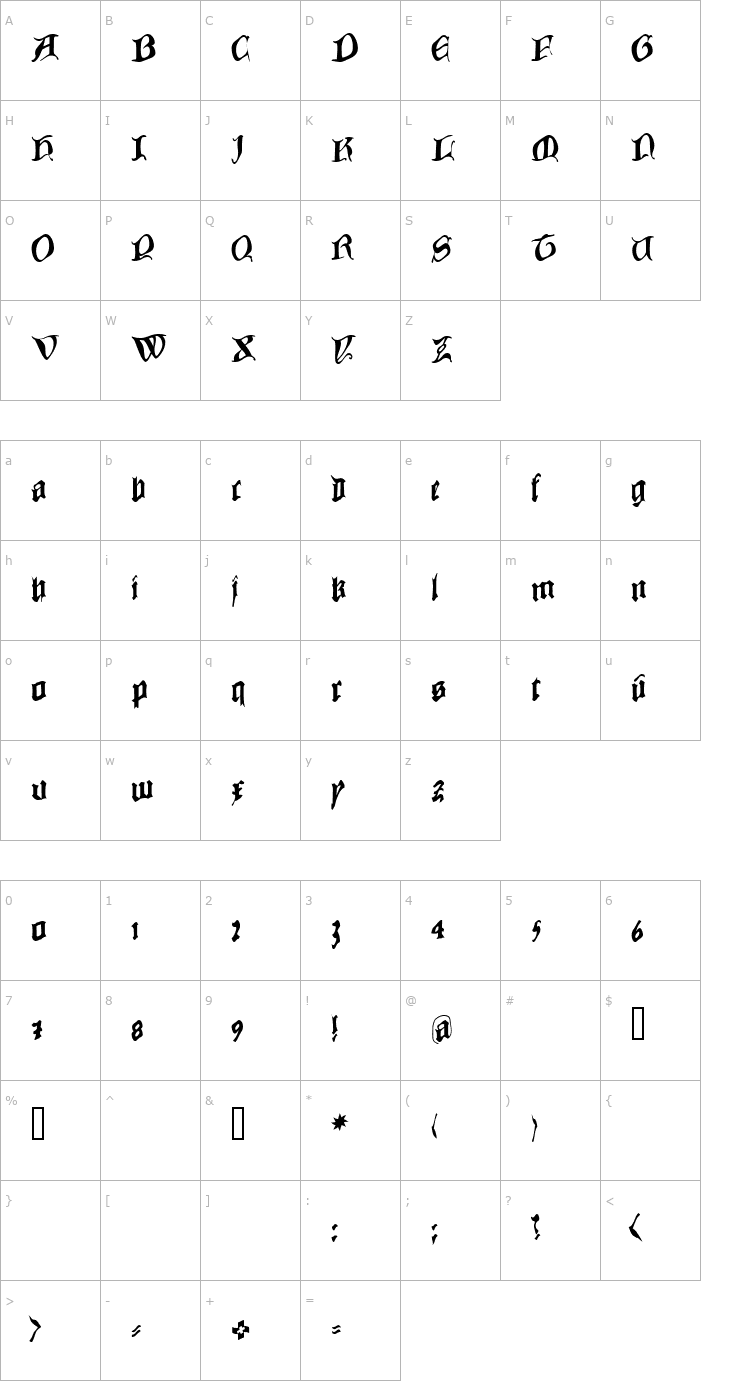 Character Map Cowboy Caxton Font