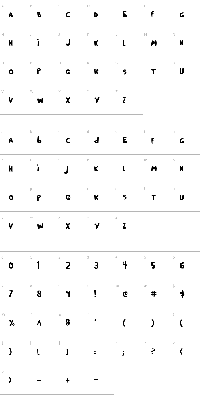 Character Map Crappity-Crap-Crap Condensed Font