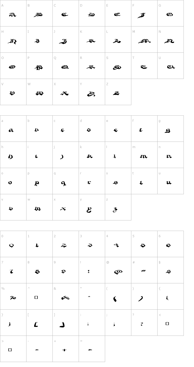 Character Map Crappy Gothic Font