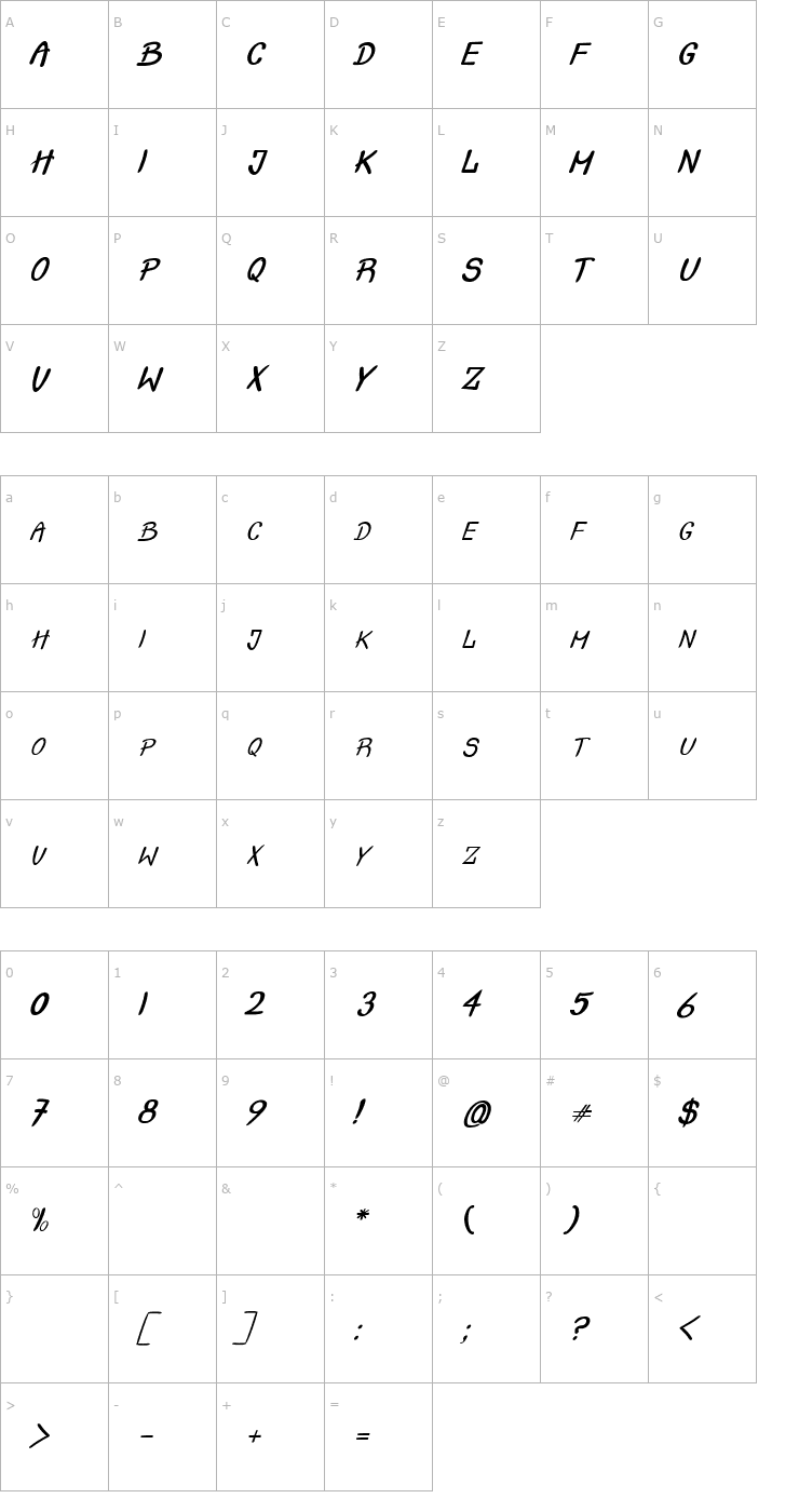 Character Map Crash Test Italic Font