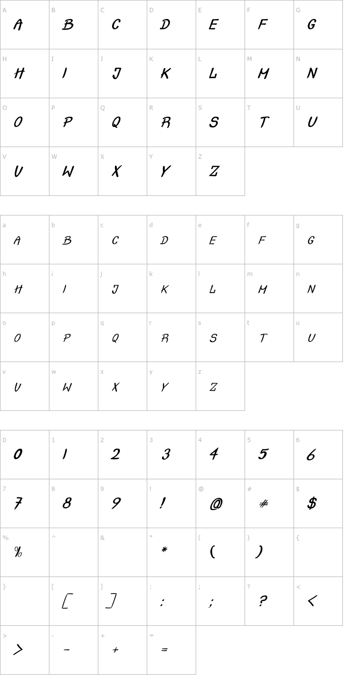 Character Map Crash Test Italic OTF Font