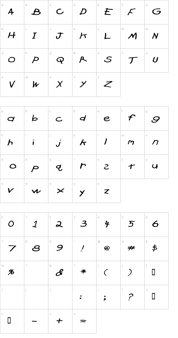 Character Map CrayonExtended Slanted Font