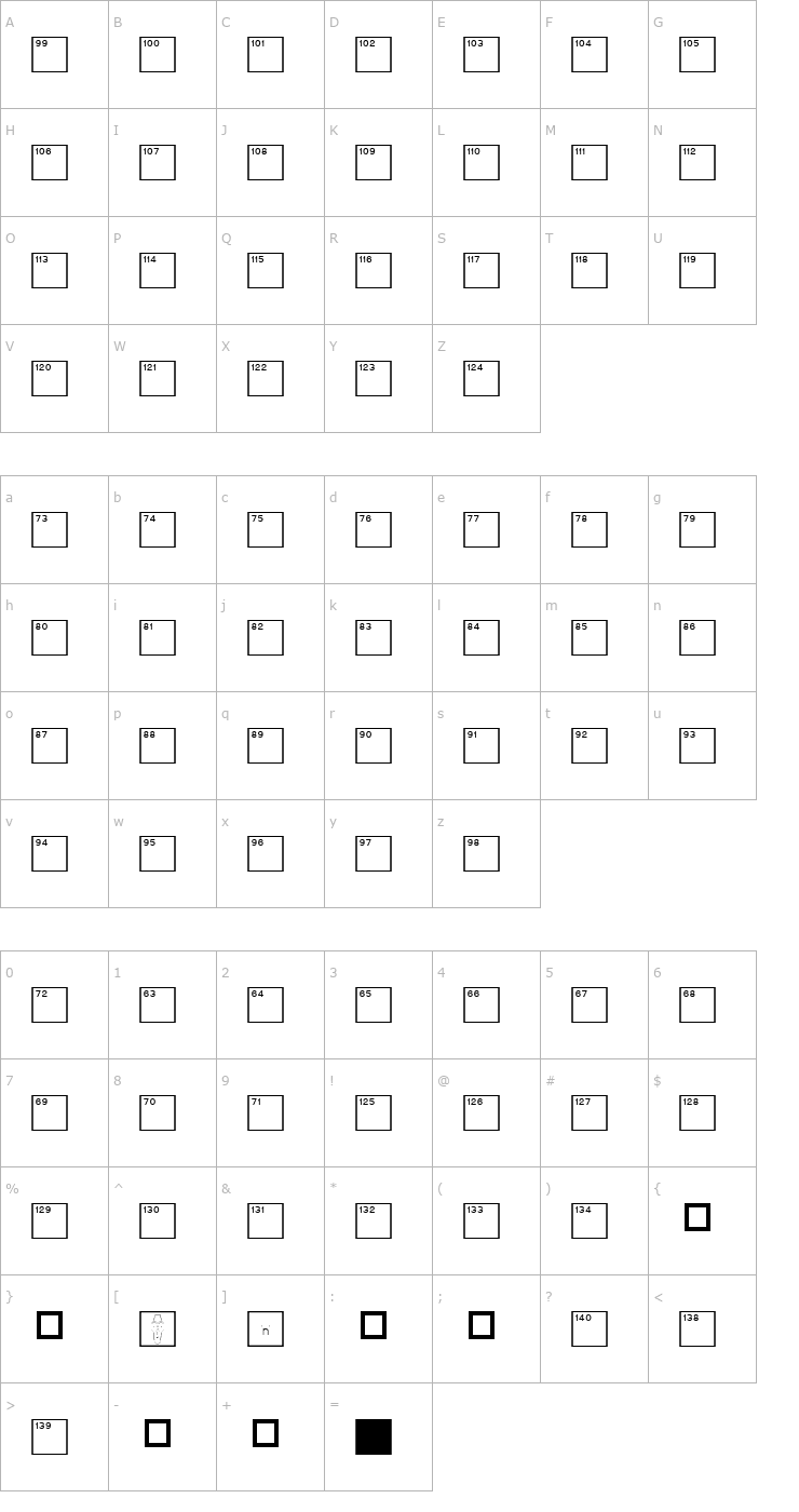 Character Map CrosswordHighNumbers Font