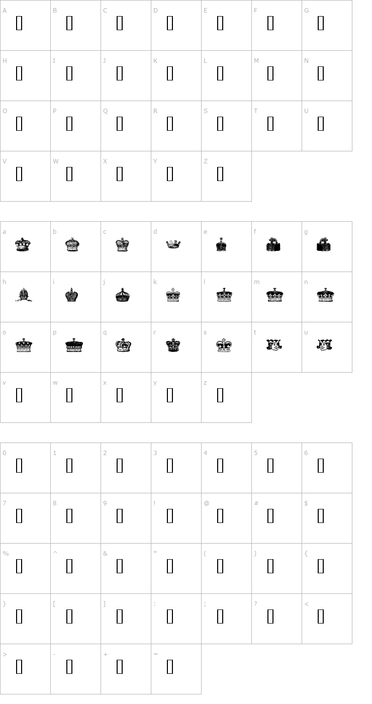 Character Map Crowns and Coronets Font